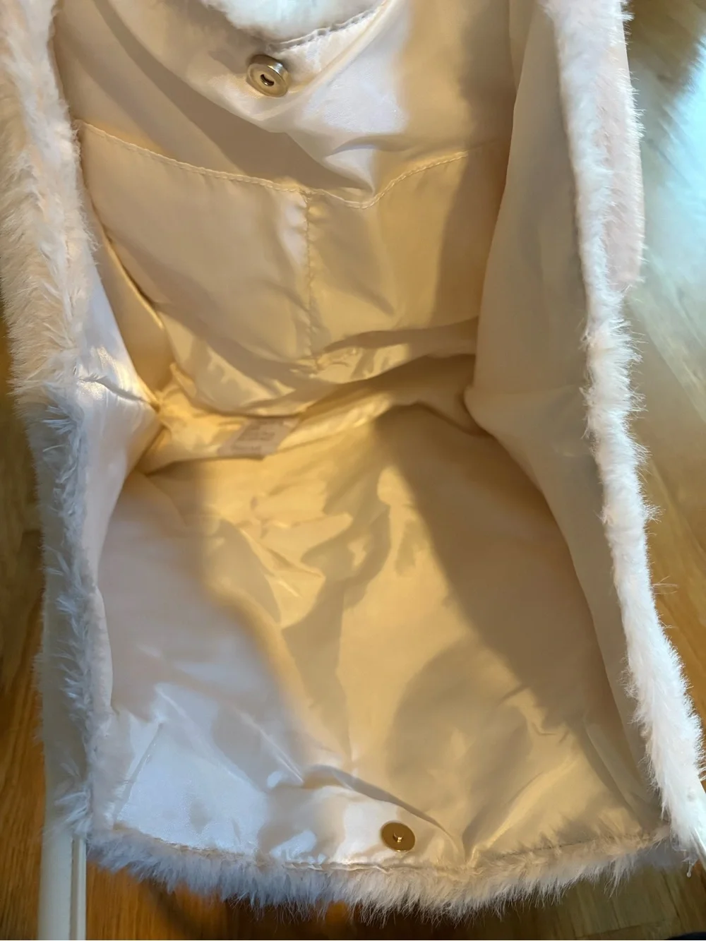 Victoria's Secret Cream Faux Fur Tote with White Straps